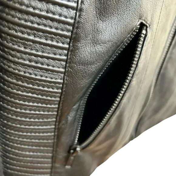 Trouvé Size XS Leather Jacket Blazer Coat V-neck Zip up Moto Style Lambskin Leat - Picture 6 of 10